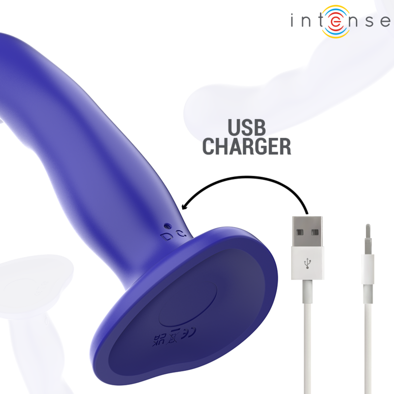 INTENSE - VIBRATEUR COURT AVEC VENTOUSES TÉLÉCOMMANDE BLEUE