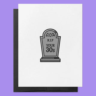Trauerspruch-Karte „RIP your 30s“ – Halloween-Geburtstagskarte mit Grabstein - love-union.de
