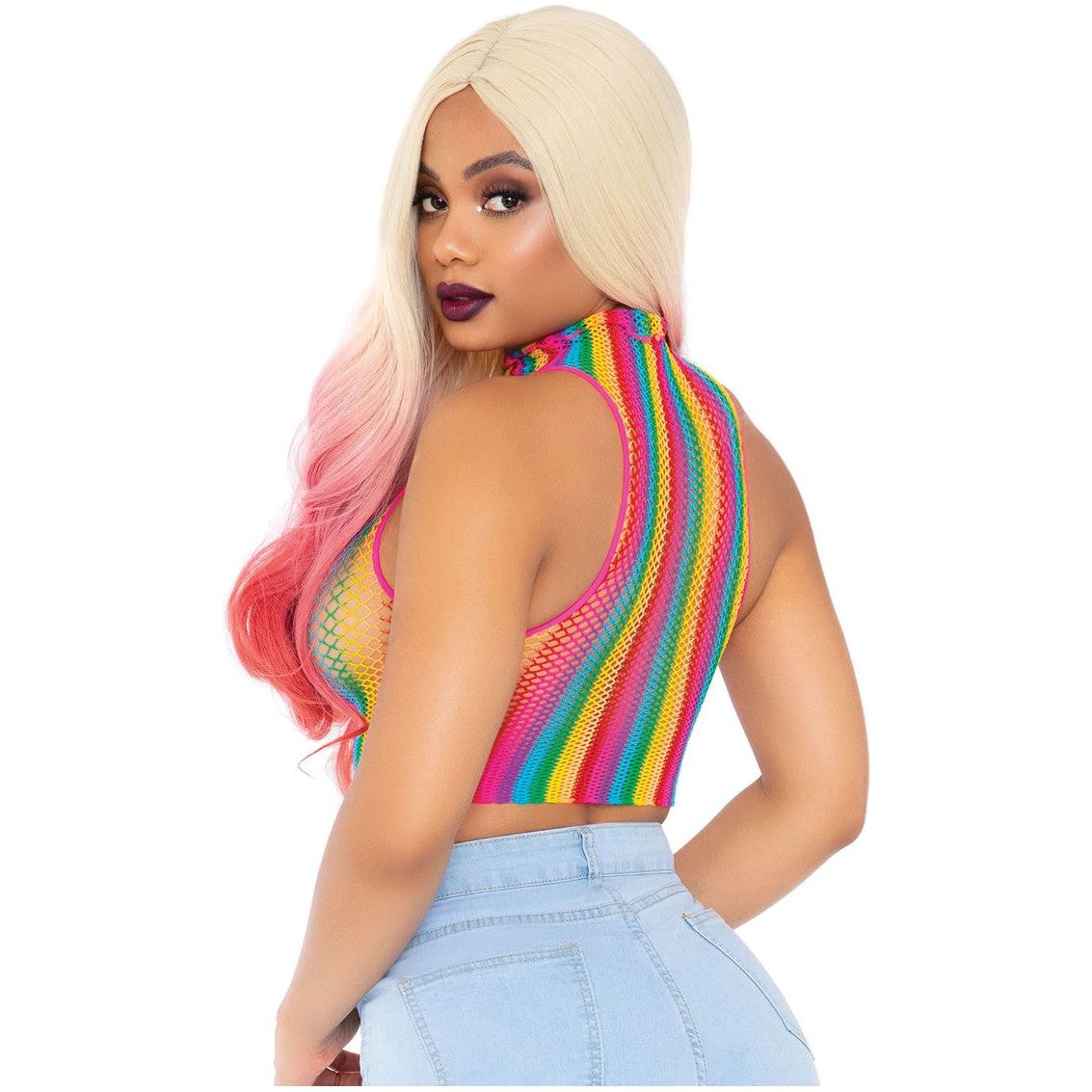 Rainbow net high neck crop top - love-union.de