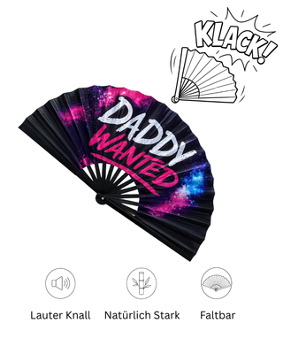 XXL Pride Fächer "Daddy Wanted" – 68 cm Handfächer mit Bambusrippen & lautem Klack-Effekt