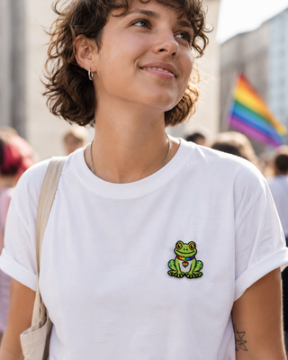 Frosch Patch mit Regenbogen-Halsband – Pride Aufnäher zum Aufbügeln - Love-Union.de