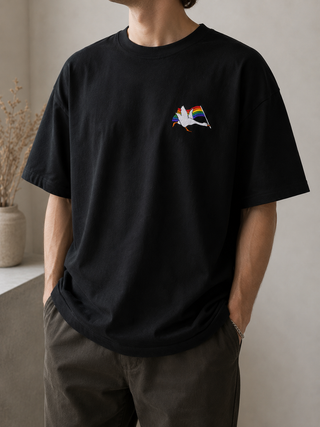 Handmade Shirt | "Silly Goose Pride Flag" Oversize Bio-Baumwoll T-Shirt mit Stickmotiv - love-union.de