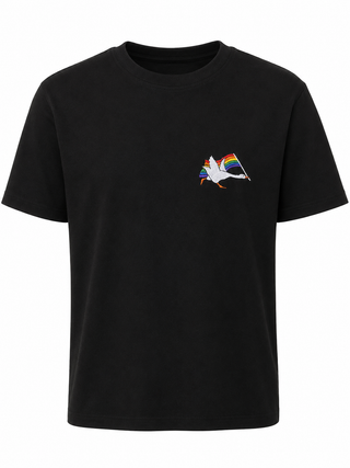 Handmade Shirt | "Silly Goose Pride Flag" Oversize Bio-Baumwoll T-Shirt mit Stickmotiv