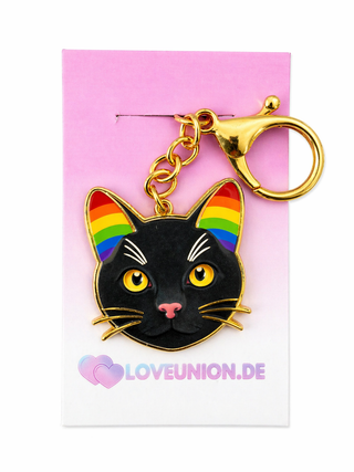Edler Katzen-Schlüsselanhänger – Gold-Edition mit Regenbogen-Ohren – Exklusives Design aus Deutschland - Love-Union.de
