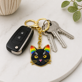 Edler Katzen-Schlüsselanhänger – Gold-Edition mit Regenbogen-Ohren – Exklusives Design aus Deutschland - Love-Union.de