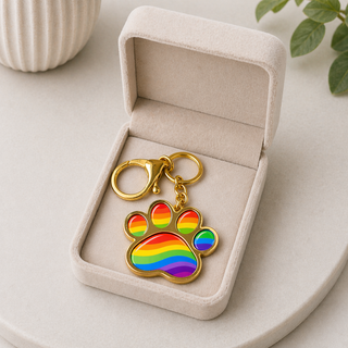 Exklusiver Pfoten Schlüsselanhänger – Regenbogen Pride Edition – Gold-Optik - Love-Union.de