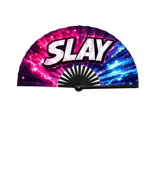 XXL Pride Fächer "Slay" – 68 cm Handfächer mit Bambusrippen & lautem Klack-Effekt