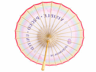 Pride Sonnenschirm aus Bambus – Rosa mit Regenbogen | "Visible. Proud. United."