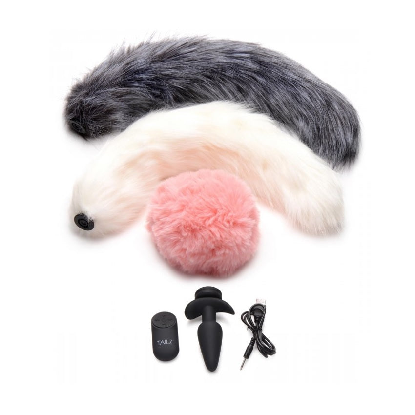 TAILZ SNAP ON VIBRATING SILICONE ANAL PLUG & 3 TAILS WITH REMOTE CONTROL