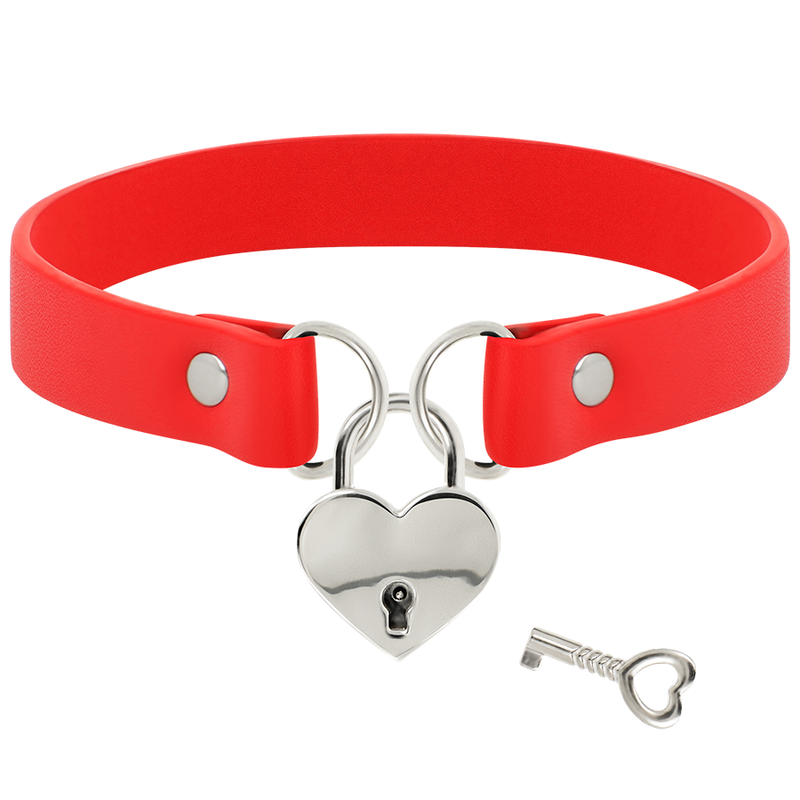 Rotes Halsband aus veganem Leder mit Herzschloss - love-union.de