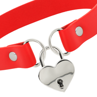 Rotes Halsband aus veganem Leder mit Herzschloss - love-union.de