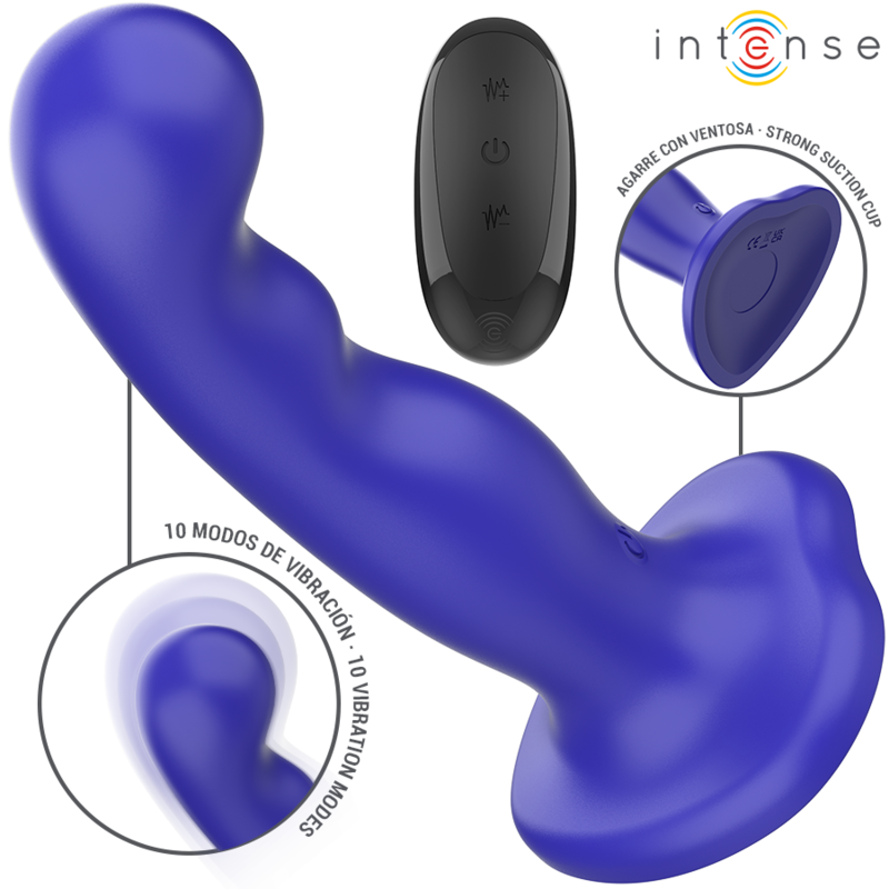 INTENSE - VIBRATEUR COURT AVEC VENTOUSES TÉLÉCOMMANDE BLEUE