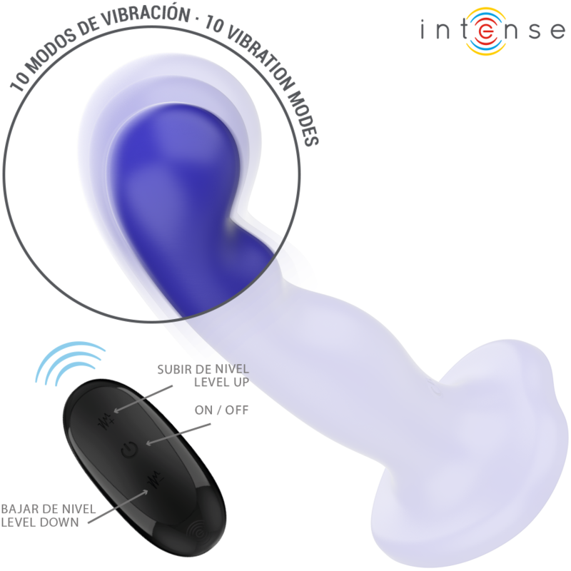 INTENSE - VIBRATEUR COURT AVEC VENTOUSES TÉLÉCOMMANDE BLEUE