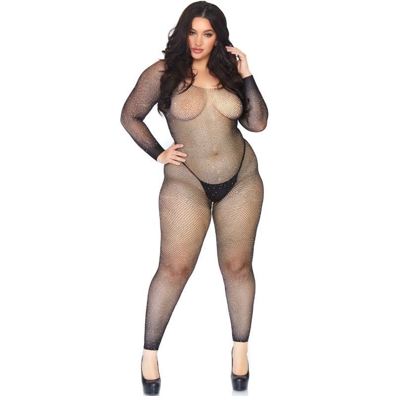 Kristallbesetzter Netz Bodysuit Plus Size - love-union.de