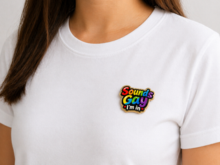 Exklusiver Pin „Sounds Gay I’m In“ – Regenbogen Pride – Gold-Edition